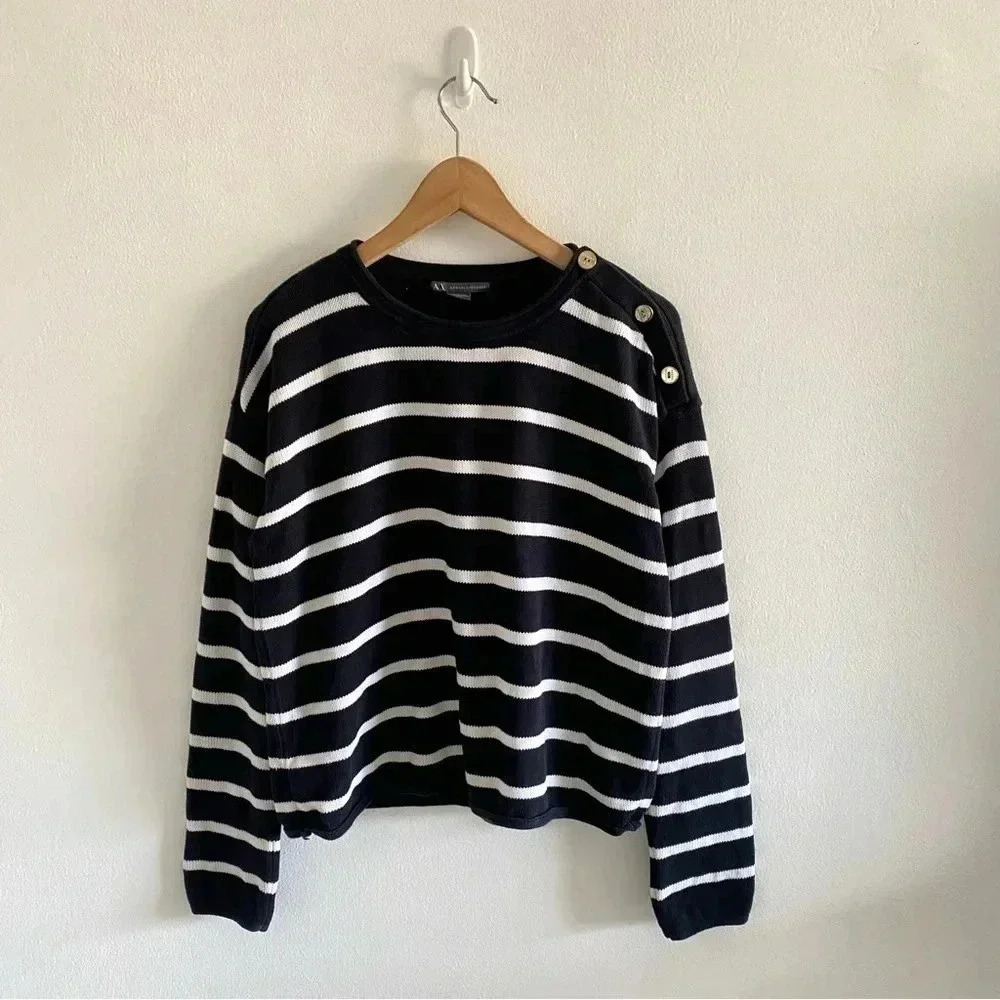 Armani Exchange Striped Cotton Sweater Black White Sz L